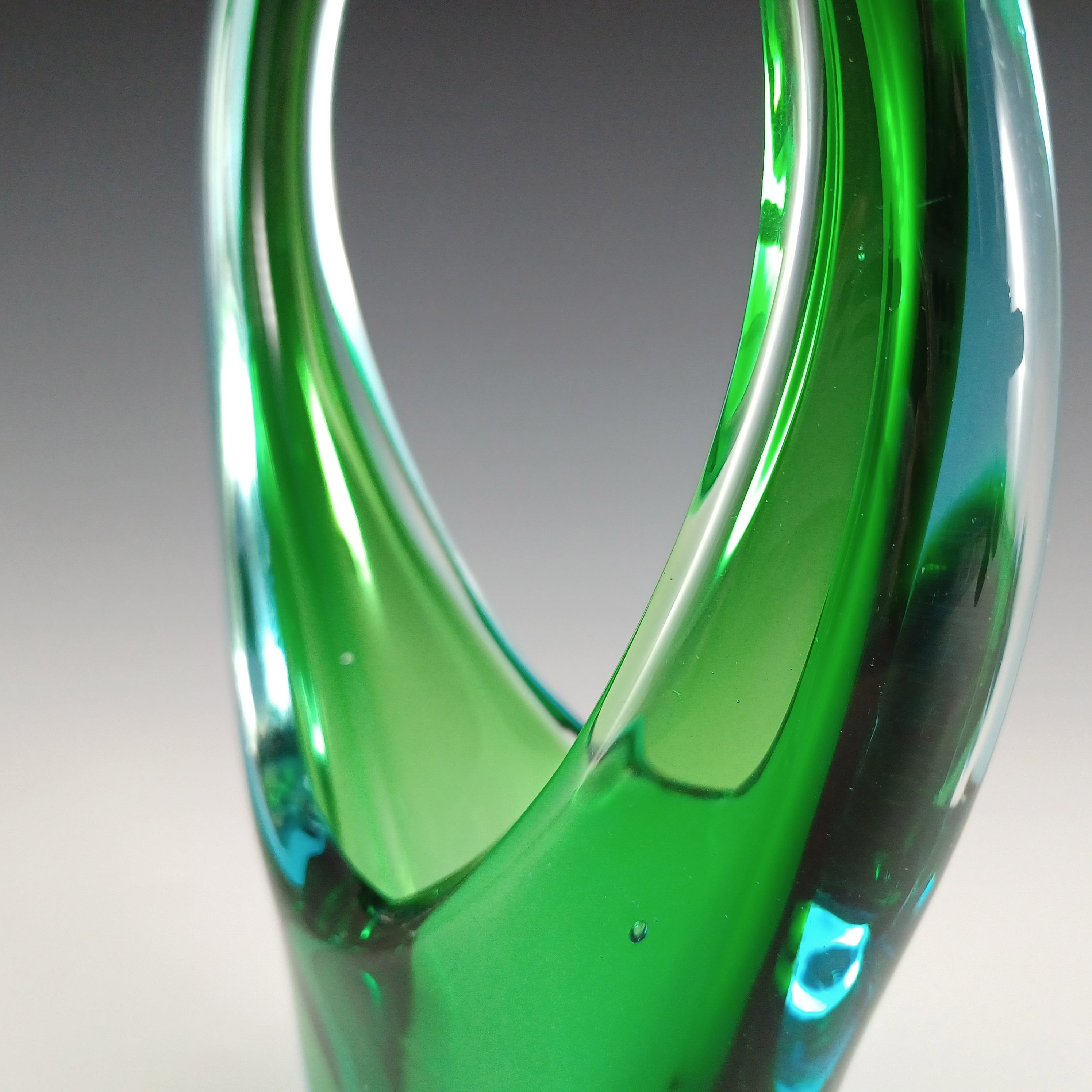 (image for) Murano Green & Blue Sommerso Glass Vintage Basket Vase - Click Image to Close