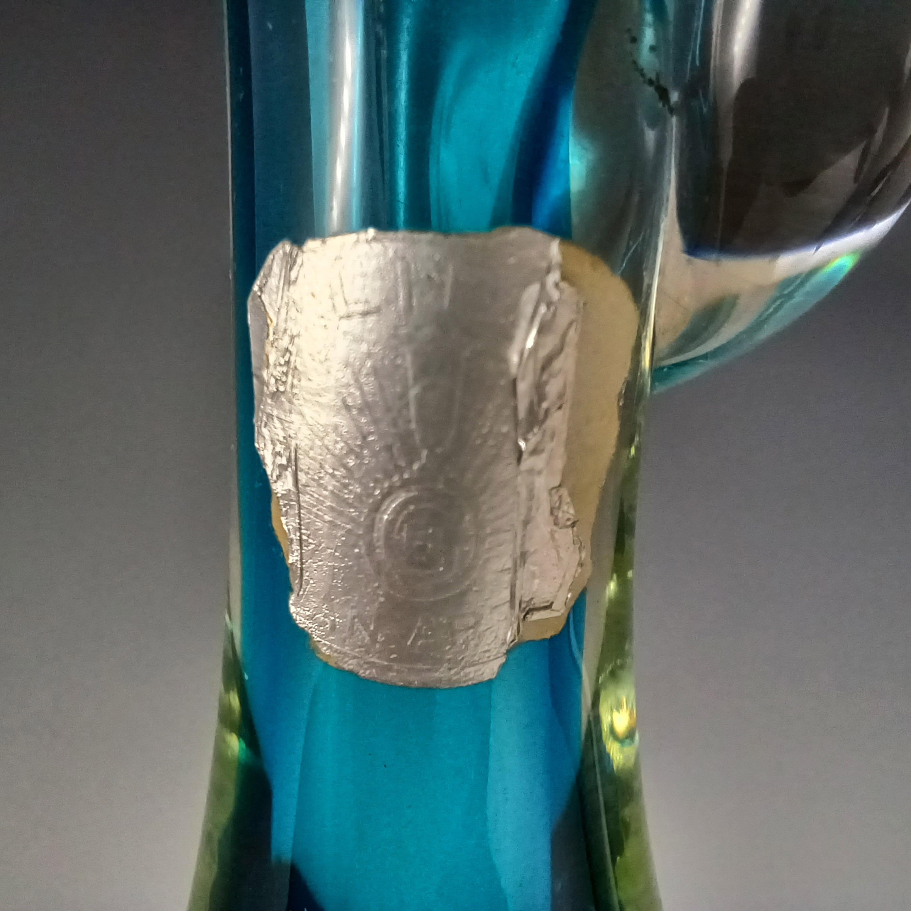 Murano Venetian Blue & Uranium Sommerso Glass Vase / Jug - Click Image to Close