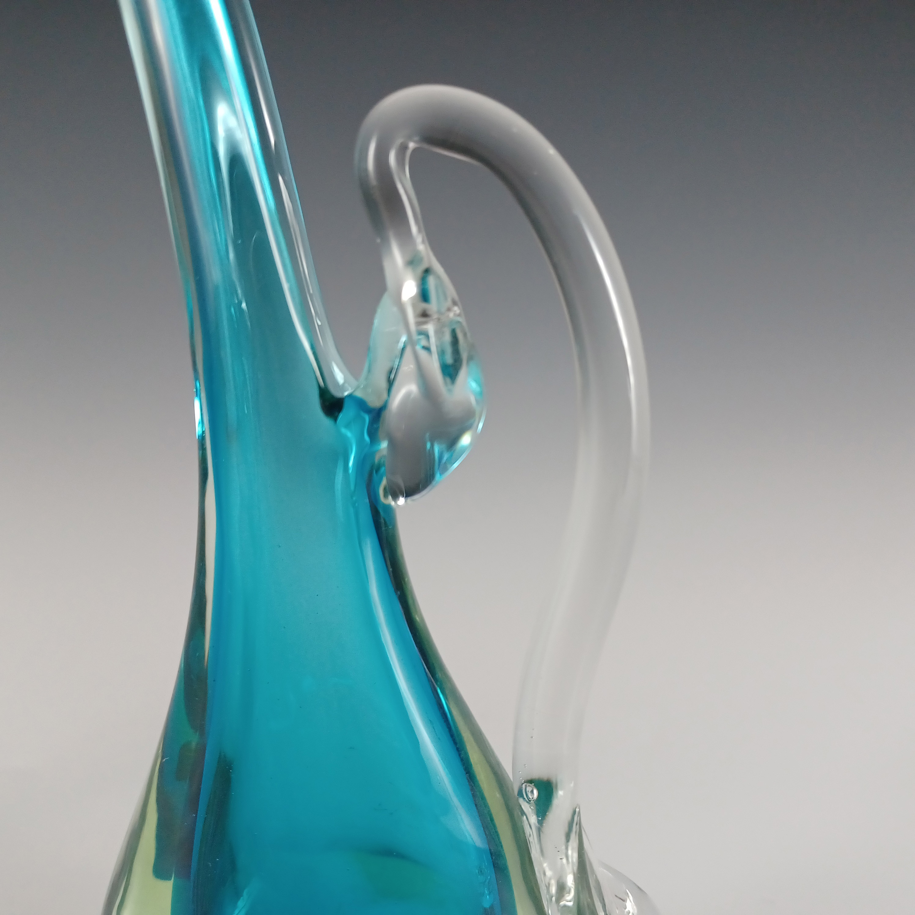 (image for) Murano Vintage Blue & Uranium Sommerso Glass Vase / Jug - Click Image to Close