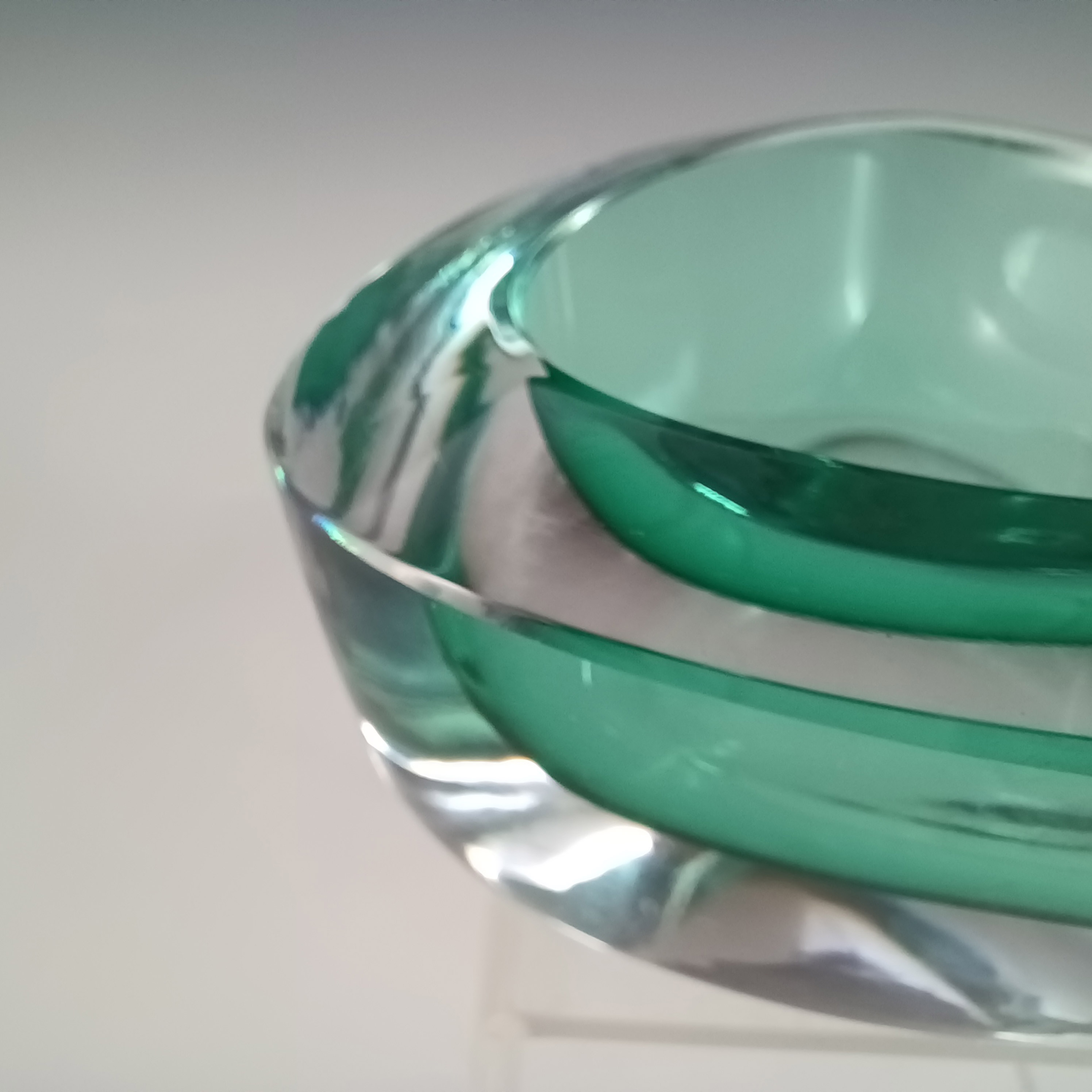 (image for) Strömberg #H89 Swedish Green Cased Glass Ashtray Bowl - Signed - Click Image to Close