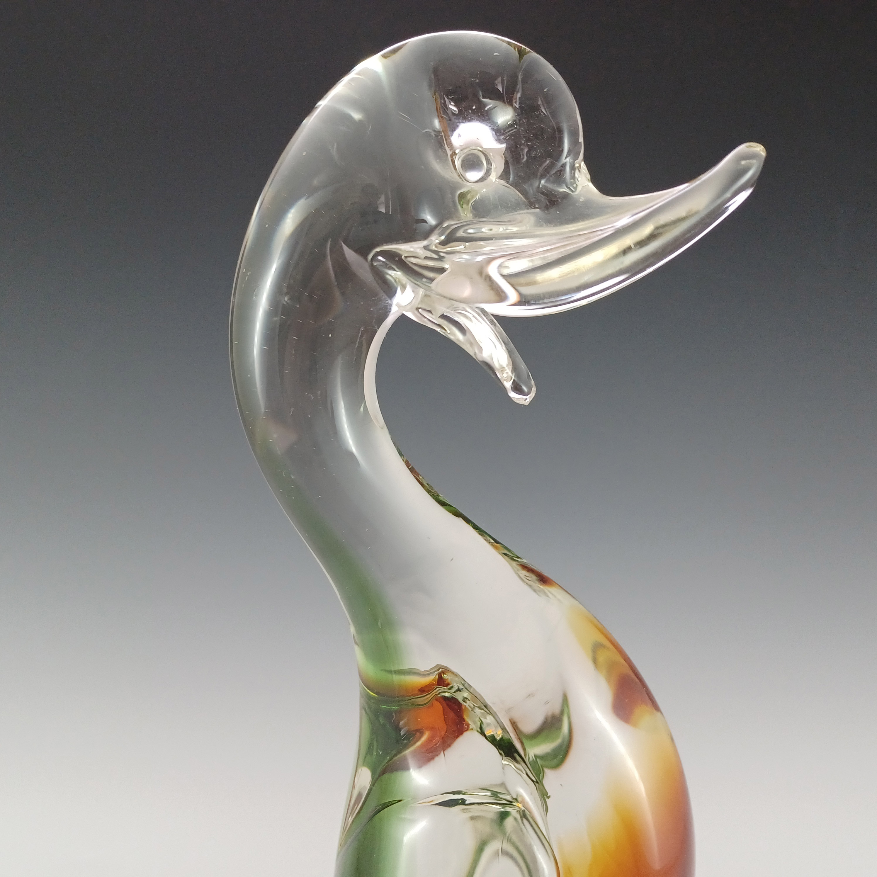 (image for) Murano Large Green & Amber Venetian Glass Duck Figurine - Click Image to Close
