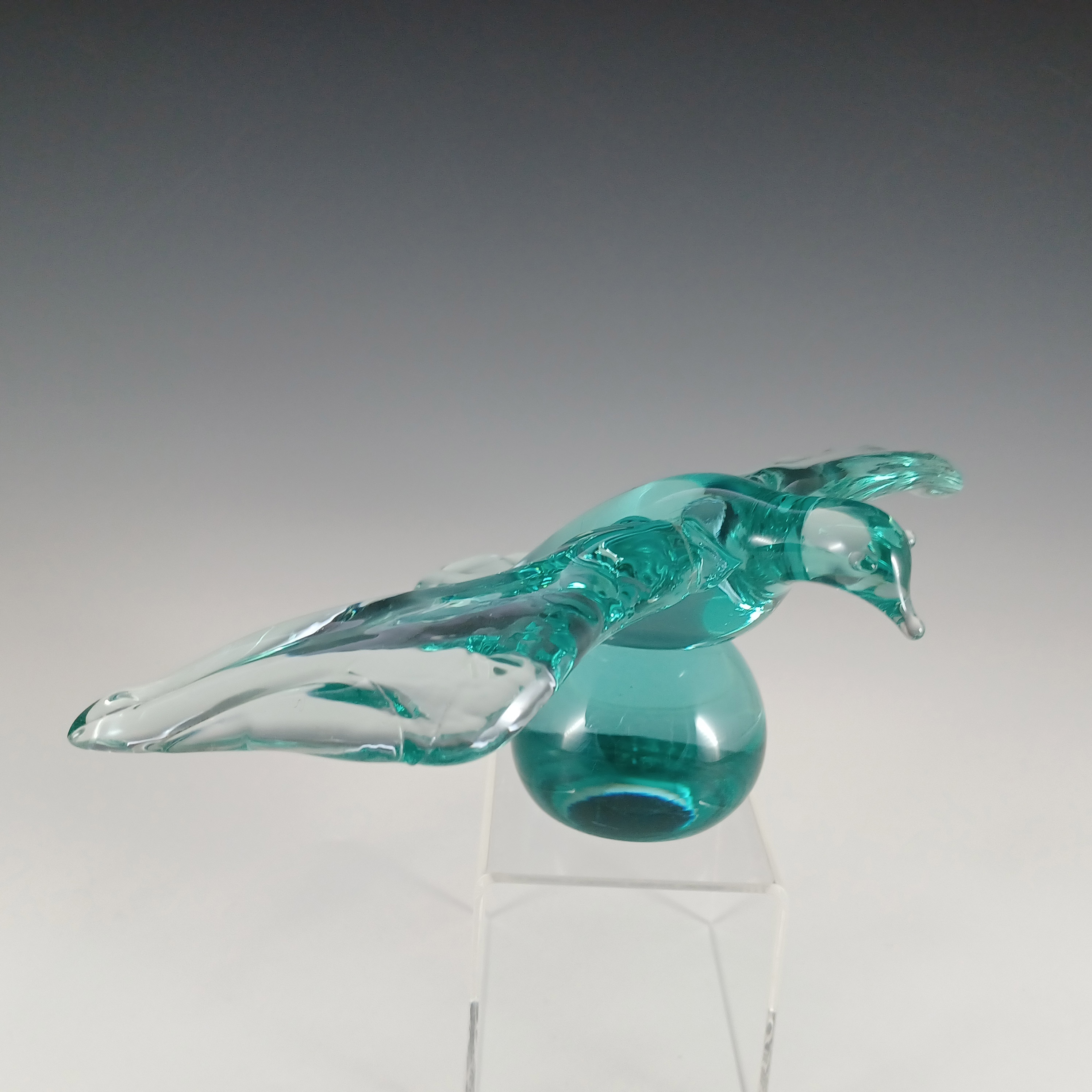 Czech or Murano? Vintage Turquoise Blue Glass Bird / Dove - Click Image to Close