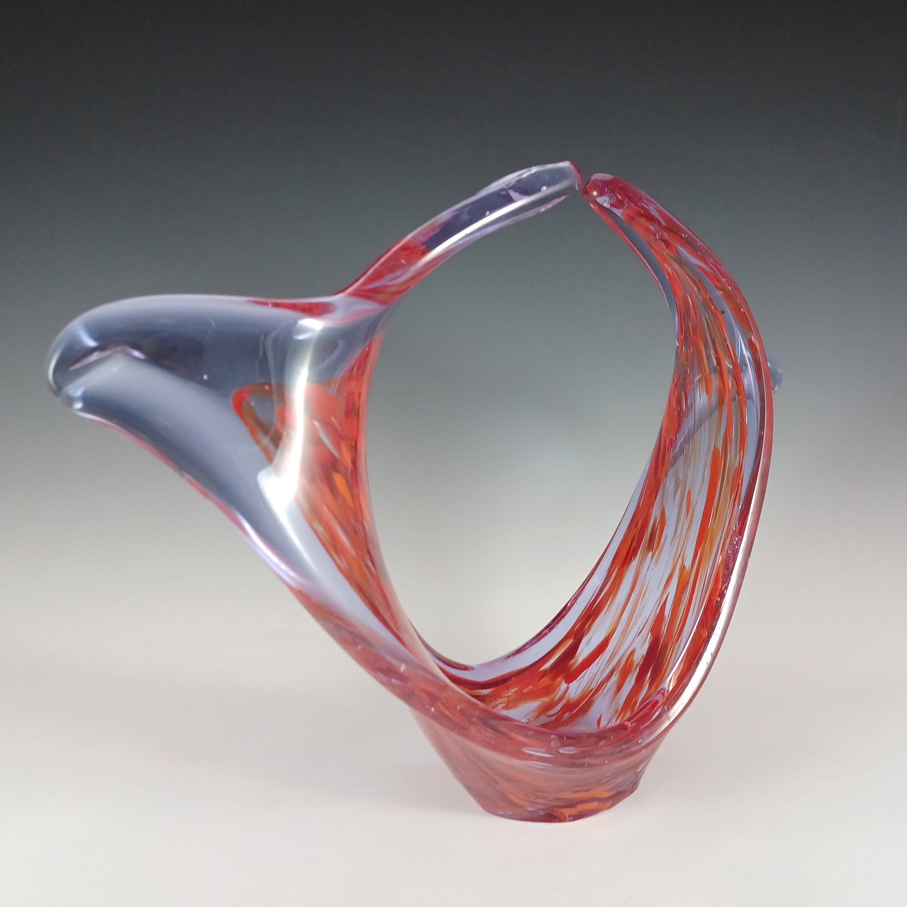 Viartec Murano Style Red Spanish Glass Horn Sculpture Bowl - Click Image to Close