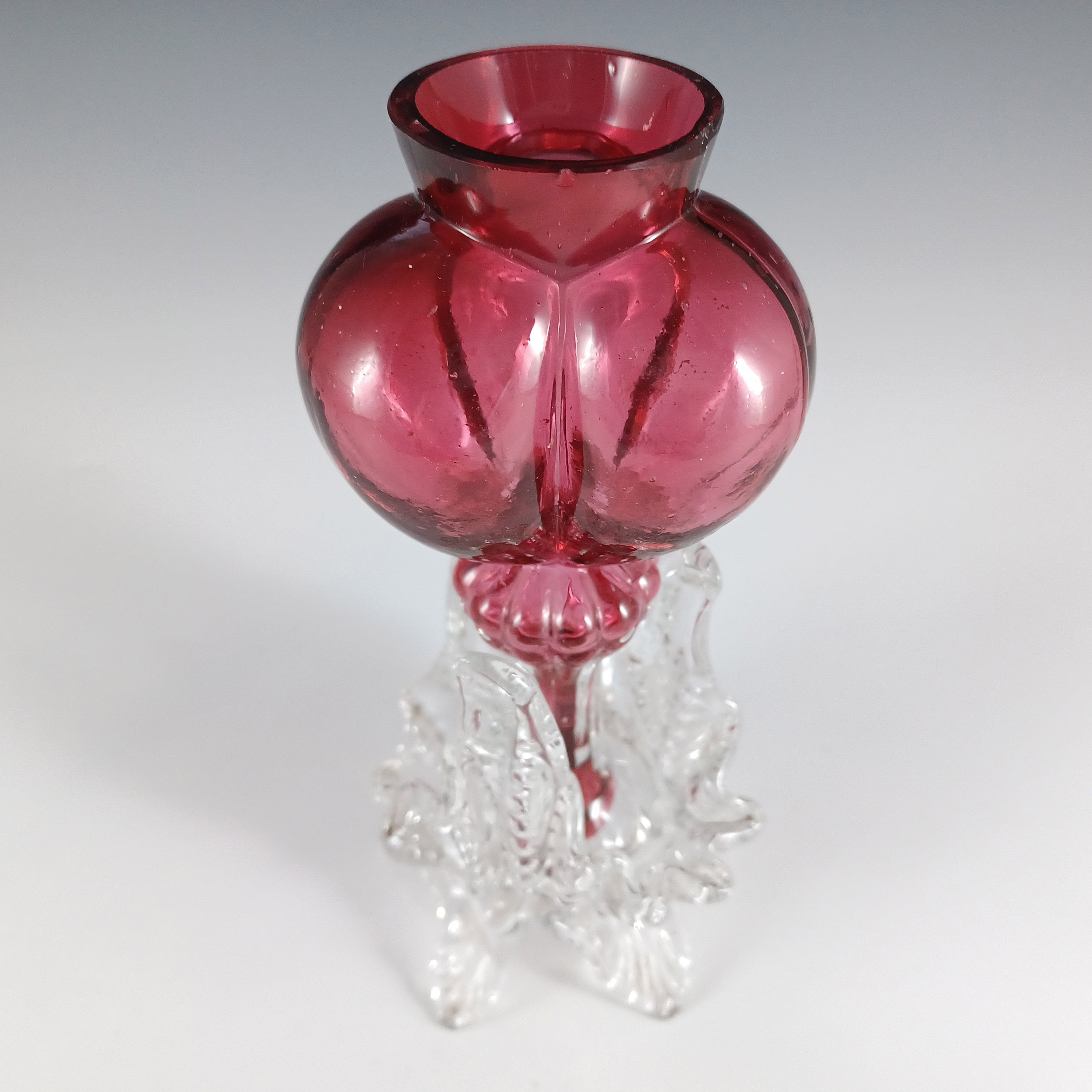 (image for) Welz Bohemian Cranberry Pink Glass Tri-Lobed Heart Vase - Click Image to Close