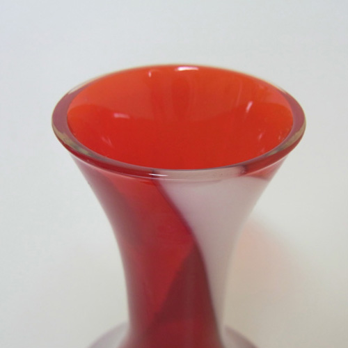 (image for) Japanese Red & White Vintage Glass Bud Vase - Click Image to Close
