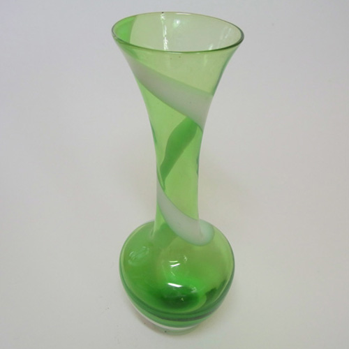 Japanese Green & White Vintage Glass Bud Vase - Click Image to Close