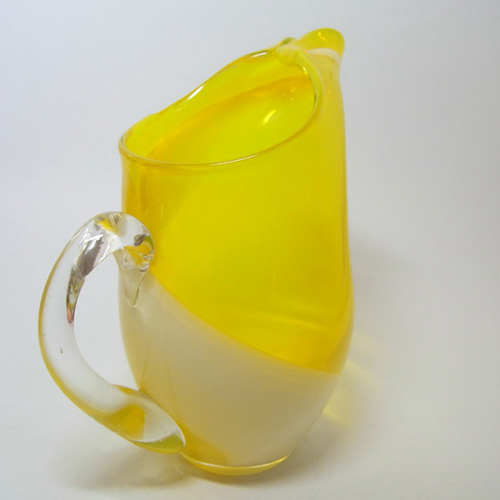 (image for) Sanyu? Japanese Yellow & White Vintage Glass Jug / Pitcher - Click Image to Close
