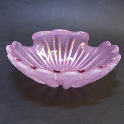 Formia Murano Pink & Opalescent White Glass Shell Bowl - Click Image to Close