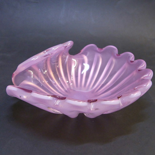 Formia Murano Pink & Opalescent White Glass Shell Bowl - Click Image to Close