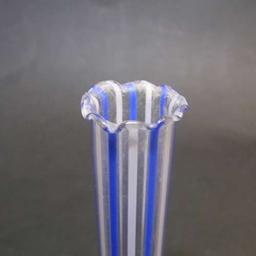 (image for) Vintage Blue & White Striped Lampworked Glass Vase - Click Image to Close