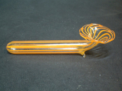 Lauscha German Orange Striped Lampworked Glass Knife Rest - Click Image to Close