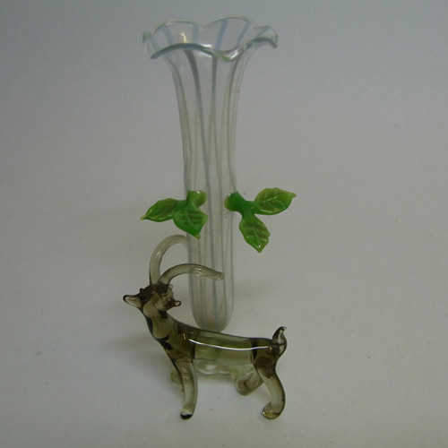 (image for) Vintage White & Grey Lampworked Glass Antelope Vase - Click Image to Close