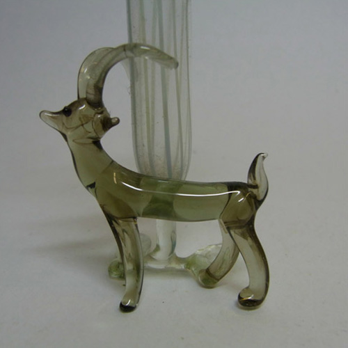 Vintage White & Grey Lampworked Glass Antelope Vase - Click Image to Close