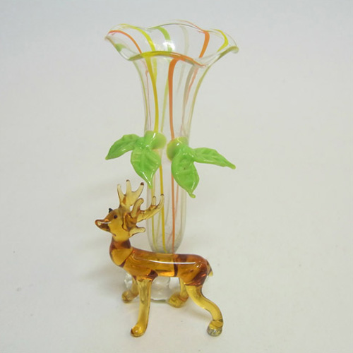 Vintage Multicoloured Lampworked Glass Deer Vase - Click Image to Close