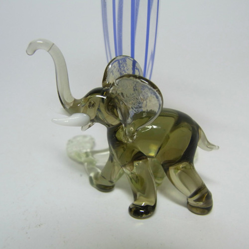 Vintage Blue & Grey Lampworked Glass Elephant Vase - Click Image to Close