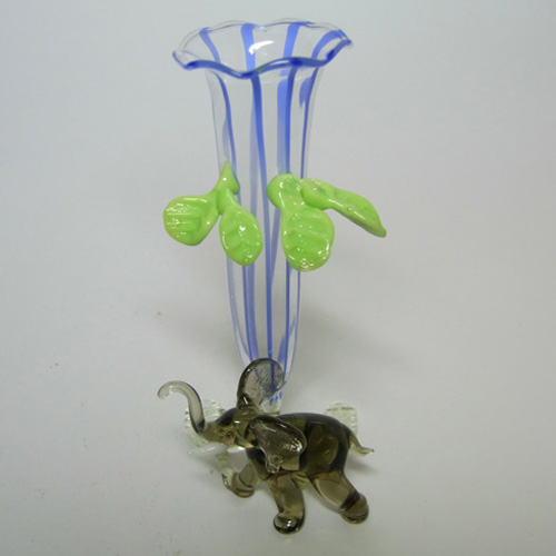 (image for) Vintage Blue & Grey Lampworked Glass Elephant Vase - Click Image to Close