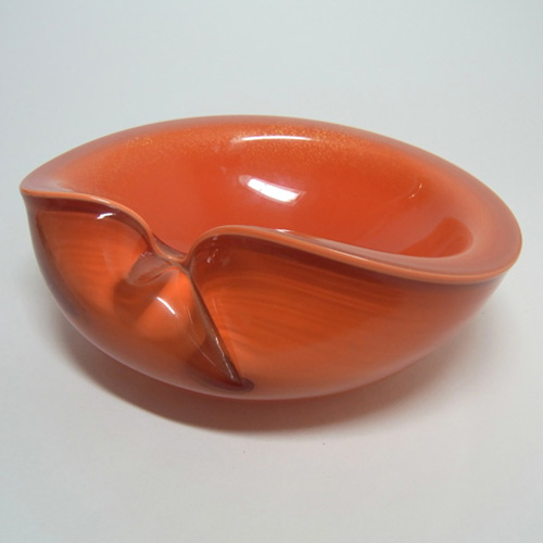Barbini Murano Red & Gold Leaf Glass Biomorphic Bowl - Click Image to Close