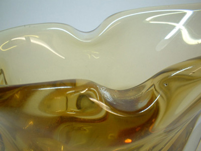 Harrachov Czech 1950s Amber Glass Sculpture Bowl #5/3576 - Click Image to Close