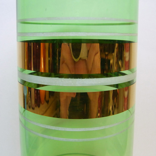 (image for) Borske Sklo 1950's Green Glass Cylindrical Vase - Click Image to Close
