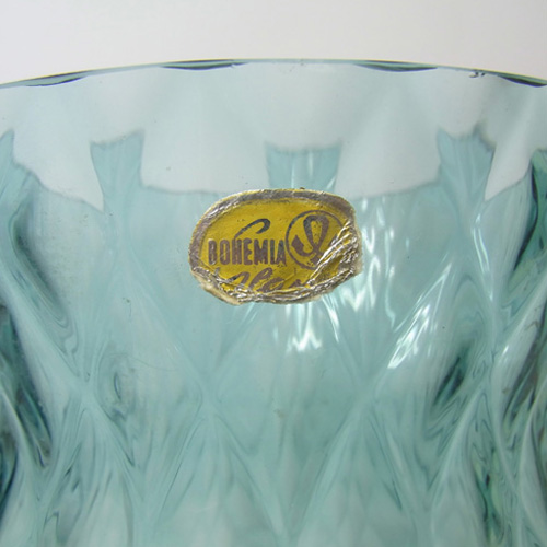 (image for) Borske Sklo 9" Turquoise Bohemian Glass Optical 'Caro' Vase - Click Image to Close