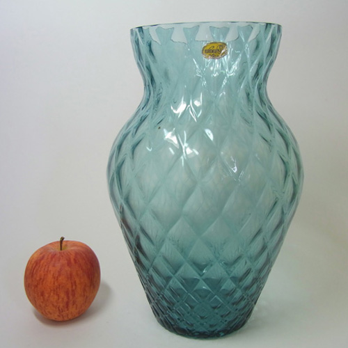 (image for) Borske Sklo 9" Turquoise Bohemian Glass Optical 'Caro' Vase - Click Image to Close