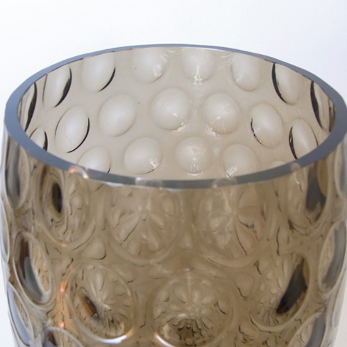 Large Borske Sklo Smoky Glass Optical 'Olives' Vase - Click Image to Close