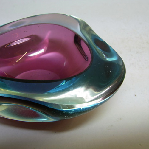 Murano Geode Purple & Turquoise Sommerso Glass Triangle Bowl - Click Image to Close