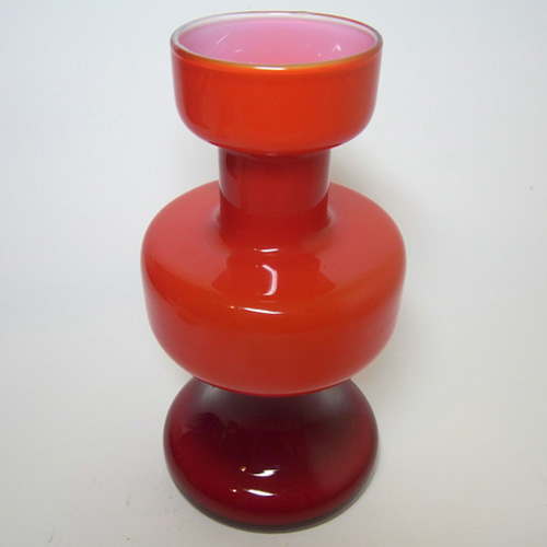 Empoli 1970's Italian Red Cased Glass Hooped Vase - Click Image to Close