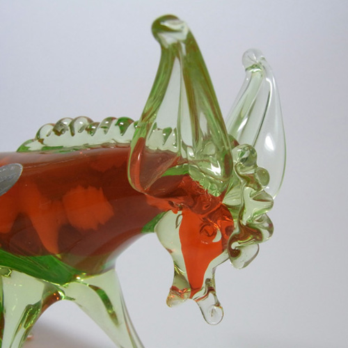 (image for) Murano/Sommerso Red + Uranium Glass Donkey Sculpture - Click Image to Close