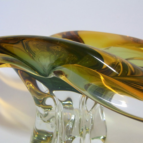 (image for) Chřibská #290/4/38 Czech Amber & Green Glass Bowl - Click Image to Close