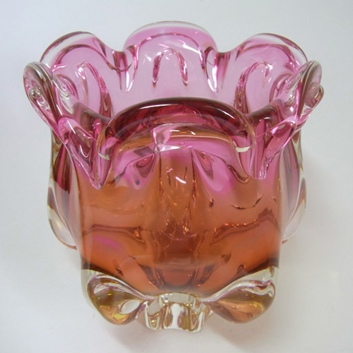 (image for) Chřibská #242/3/20 Czech Pink & Orange Glass Vase - Click Image to Close