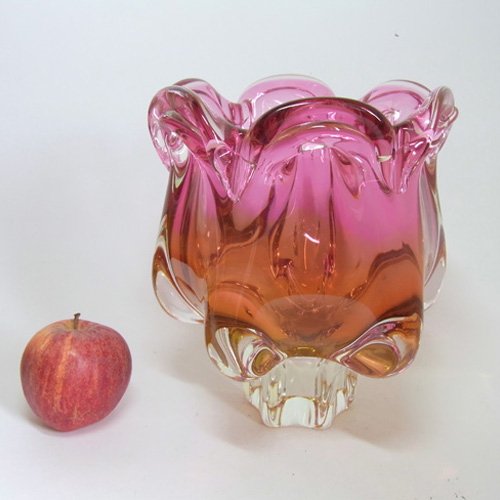 (image for) Chřibská #242/3/20 Czech Pink & Orange Glass Vase - Click Image to Close
