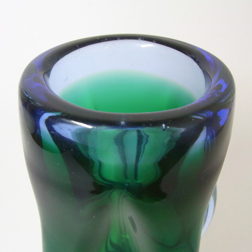 (image for) Chřibská Vintage Czech Green & Blue Glass Sculpture Vase - Click Image to Close