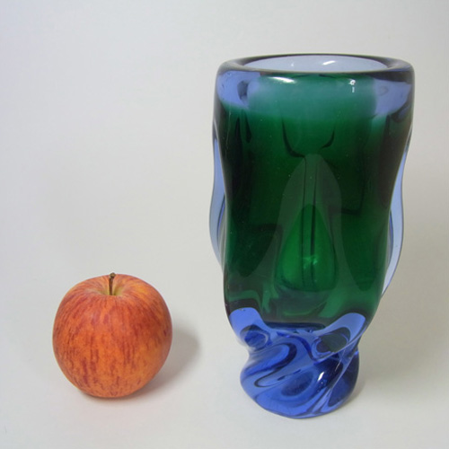Chřibská Vintage Czech Green & Blue Glass Sculpture Vase - Click Image to Close