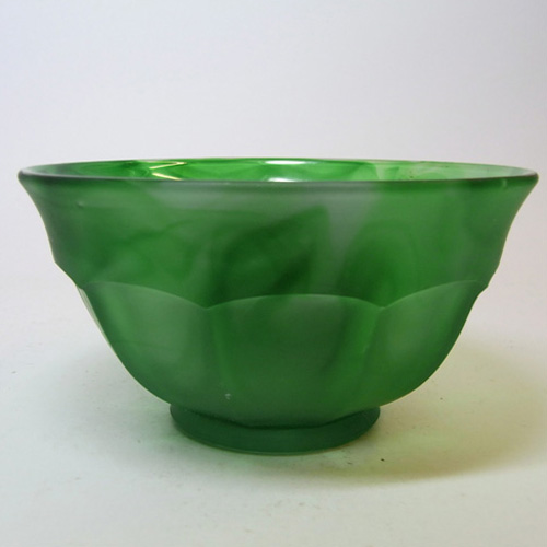 (image for) Davidson #248F Art Deco Green Cloud Glass Flower Bowl - Click Image to Close
