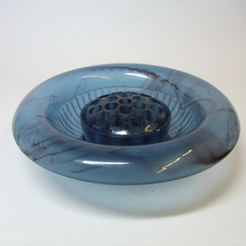 (image for) Davidson #1910MD Art Deco Blue Cloud Glass Flower Bowl - Click Image to Close