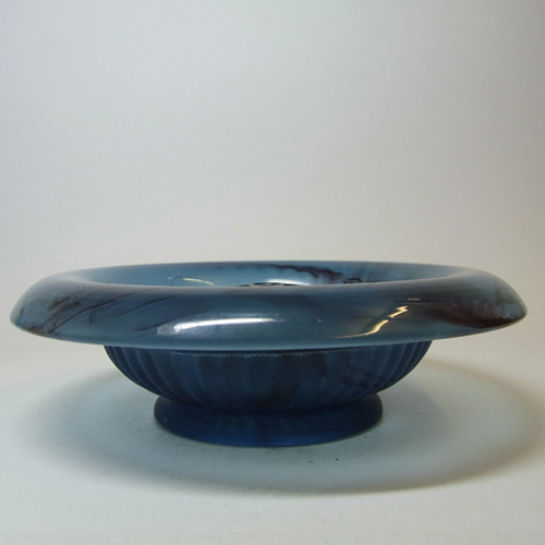 (image for) Davidson #1910MD Art Deco Blue Cloud Glass Flower Bowl - Click Image to Close