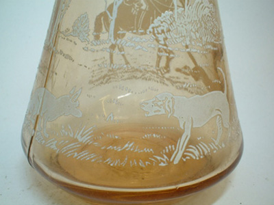 (image for) Pink Glass Decanter Set - Hand Enamelled Hunting Scene - Click Image to Close