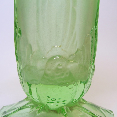 Jobling #11400 or Sowerby Green Art Deco Glass Bird + Panel Vase - Click Image to Close