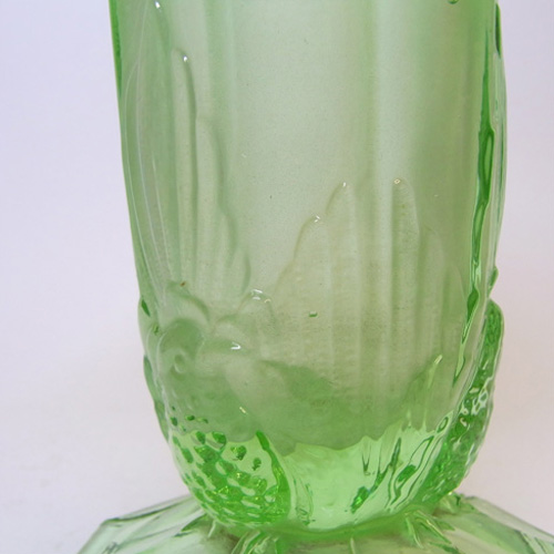 Jobling #11400 or Sowerby Green Art Deco Glass Bird + Panel Vase - Click Image to Close