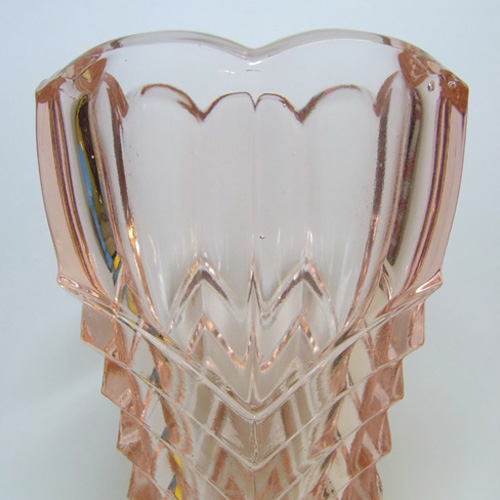 (image for) Davidson Art Deco 1930's Pink Glass ''Chevron" Vase 295 - Click Image to Close