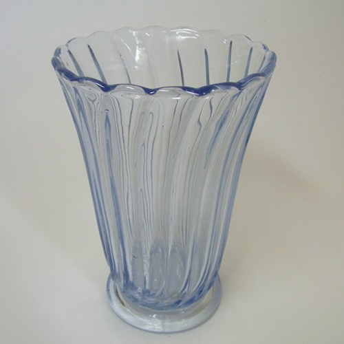 (image for) Bagley #3141 Art Deco Vintage Blue Glass 'Carnival' Vase - Click Image to Close