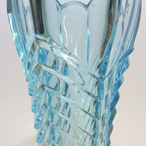 Davidson Art Deco 1930's Blue Glass ''Chevron" Vase 295 - Click Image to Close