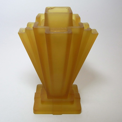 (image for) Bagley #334 Art Deco 8" Frosted Amber Glass 'Grantham' Vase - Click Image to Close