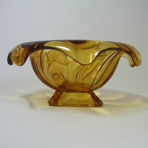 Bagley #3061 Art Deco Vintage Amber Glass 'Equinox' Posy Bowl - Click Image to Close