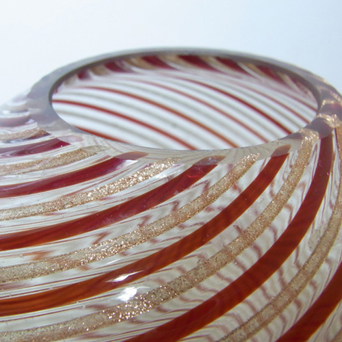 (image for) Murano Red Filigree + Copper Aventurine Glass Vase - Click Image to Close