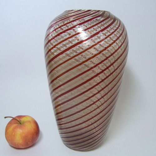 Murano Red Filigree + Copper Aventurine Glass Vase - Click Image to Close
