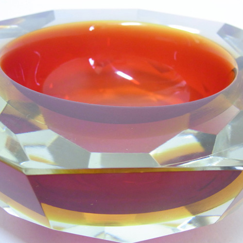 (image for) HUGE Murano/Sommerso Faceted Red Glass Block Bowl - Click Image to Close
