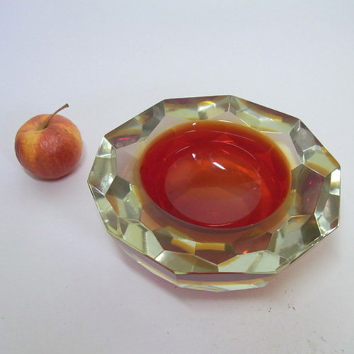 HUGE Murano/Sommerso Faceted Red Glass Block Bowl - Click Image to Close
