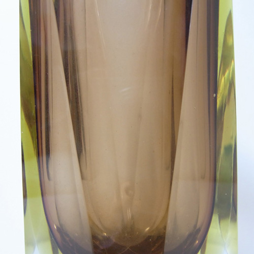 Large Murano/Sommerso Faceted Glass Block Vase - Click Image to Close